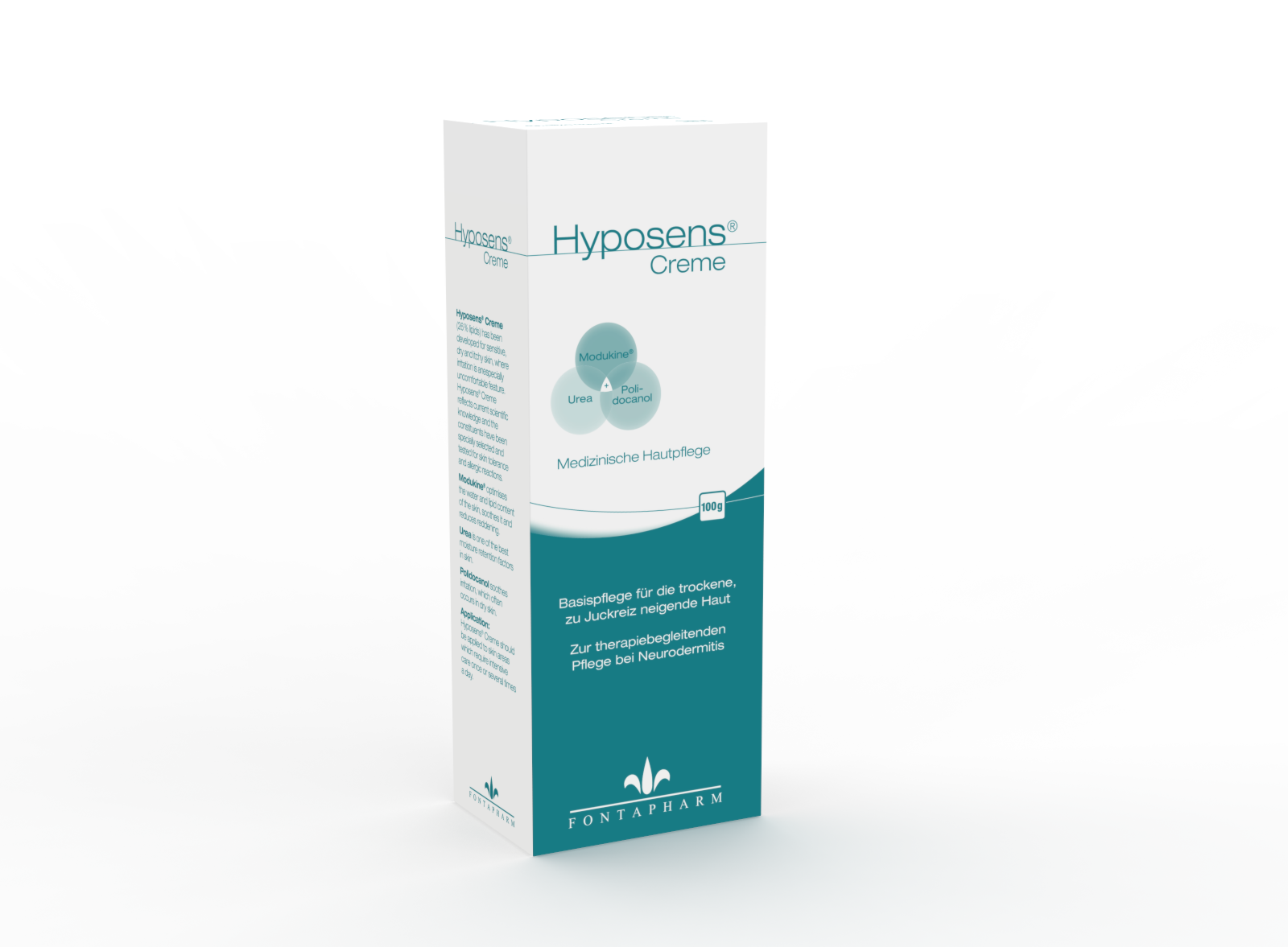 Hyposens, die Creme für die extrem trockene, juckende Haut und Neurodermitis mit 0,5% Modukine, 2,5% Polidocanol und 5% Urea